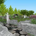 Park Landscape Design With Lush Trees Stone Pathways And Greenery Elements 3d model