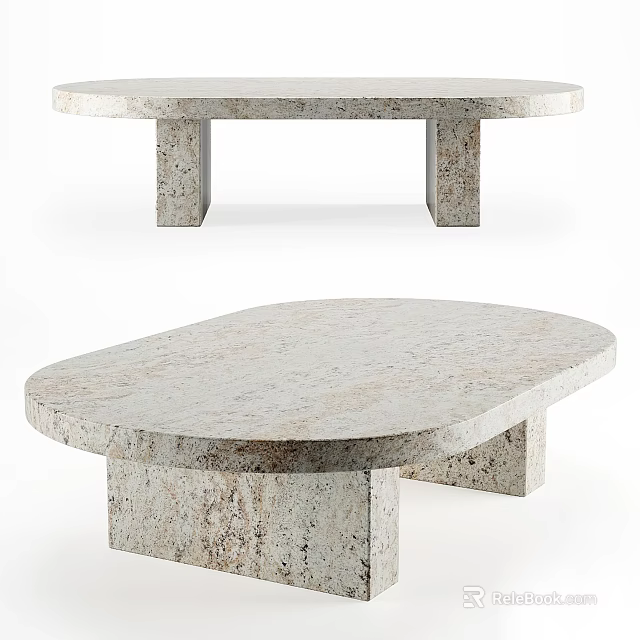 Modern Coffee Table Featuring Textured Stone Surface Oval Shape And Sturdy Legs 3d model