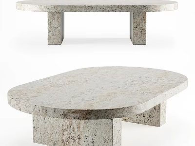Modern Coffee Table Featuring Textured Stone Surface Oval Shape And Sturdy Legs 3d model
