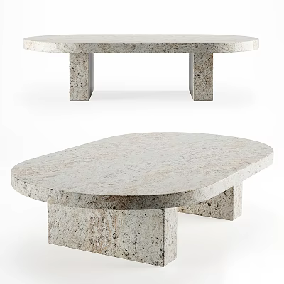 Modern Coffee Table Featuring Textured Stone Surface Oval Shape And Sturdy Legs 3d model