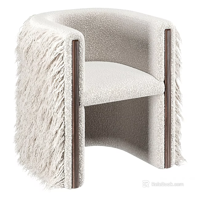 Accent Chair with Soft Fluffy Fabric and Wooden Armrests for Cozy Modern Living Room Decor 3d model 