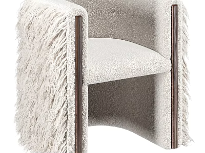 Accent Chair with Soft Fluffy Fabric and Wooden Armrests for Cozy Modern Living Room Decor 3d model