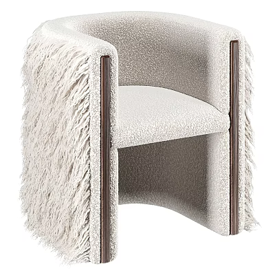 Accent Chair with Soft Fluffy Fabric and Wooden Armrests for Cozy Modern Living Room Decor 3d model