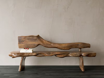 Natural Wooden Shoe Bench With Rustic Design And Books On Top Light Wall Dark Floor 3d model