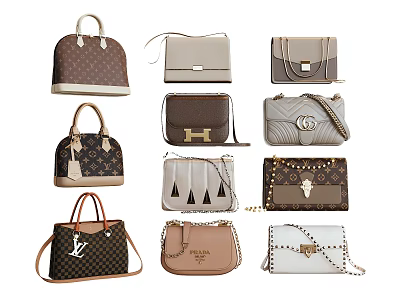 Stylish Women's Handbags Shoulder Bags And Crossbody Bags With Brand Logos And Chain Details 3d model