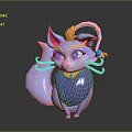 Cute Purple Cat 3D Model With Pink Ears Blue Eyes And Orange Decorative Horns
