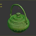 Traditional Handcrafted Teapot with Woven Bamboo Handle Lid and Brown Green Ceramic Body