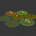 Small Animals Standing on Green Circular Grass Patches Arranged in Formation