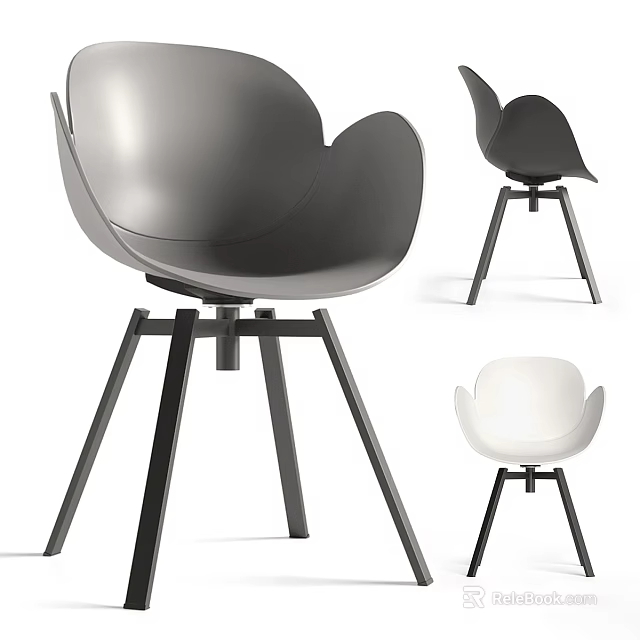 Modern Leisure Chair With Black And White Design And Three Legged Stand Base 3d model 