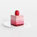 Beautiful Layered Pink Gradient Cake Topped With Fresh Raspberry On White Plate