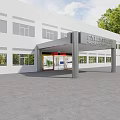 Fashion Technology Center Main Entrance Gate With Modern White Building Exterior Canopy Columns And Trees