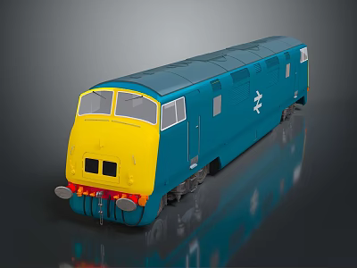 Modern Blue And Yellow Streamlined Model Train With Reflective Surface And Sleek Design 3d model