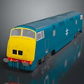 Modern Blue And Yellow Streamlined Model Train With Reflective Surface And Sleek Design