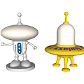 cartoon table lamp flying saucer robot 3d model