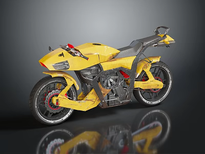 Yellow Modern Stylish Motorcycle Featuring Black Seat Red Accents And Sporty Design 3d model