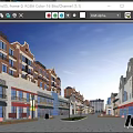 Bustling Commercial Street With Red Brick Buildings Shops Pedestrians And Greenery