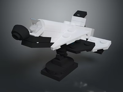 White And Black Lego Spaceship Model With Transparent Cockpit And Display Stand For Home Decoration 3d model