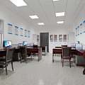 Modern Public Office Interior With Desks Computers Ergonomic Chairs And Wall Charts