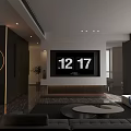 Modern Dark Tone Living Room Interior With Built In Large TV And Luxury Cozy Furniture