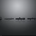 Telescopic Scopes Different Models Arranged on Dark Background for Professional Use