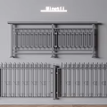 Modern Gray Metal Railing Design With Vertical Bars And Gate Variations 3d model