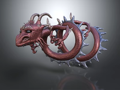 Copper Red Dragon Ornament With Spiked Details And Circular Body Design 3d model