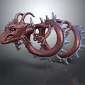 Copper Red Dragon Ornament With Spiked Details And Circular Body Design