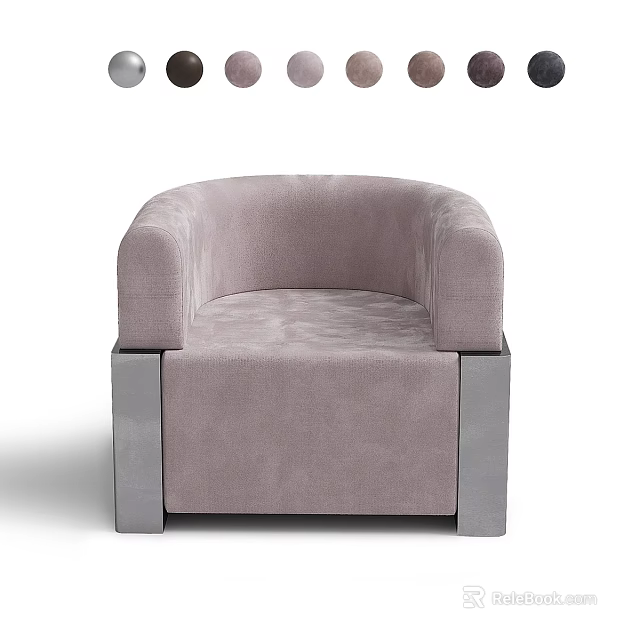 Modern Minimalist Single Sofa With Light Gray Upholstery Rounded Armrests And Metal Legs 3d model 