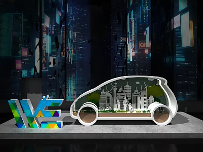 Futuristic Photo Check in Spot With Car Model And City Skyline Silhouette 3d model
