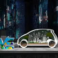 Futuristic Photo Check in Spot With Car Model And City Skyline Silhouette