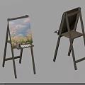 Wooden Art Easel With Canvas Painting And Colorful Paint Supplies For Artists