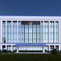 Modern Police Station Building Exterior With Glass Windows Lawn And Trees