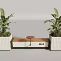 Modern Wooden Outdoor Bench With Side Planters Green Plants And Custom Logo For Public Places