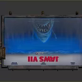 Vintage Computer Monitor Display With Wooden Frame Shark Image And JAWS Text