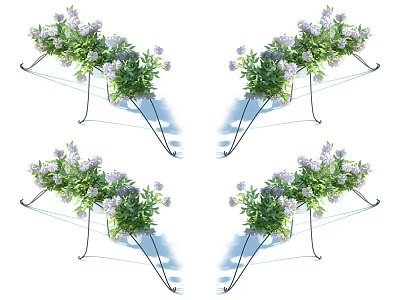 Charming Garden Decor Piece With Metal Stand Green Plants And Purple Flowers 3d model