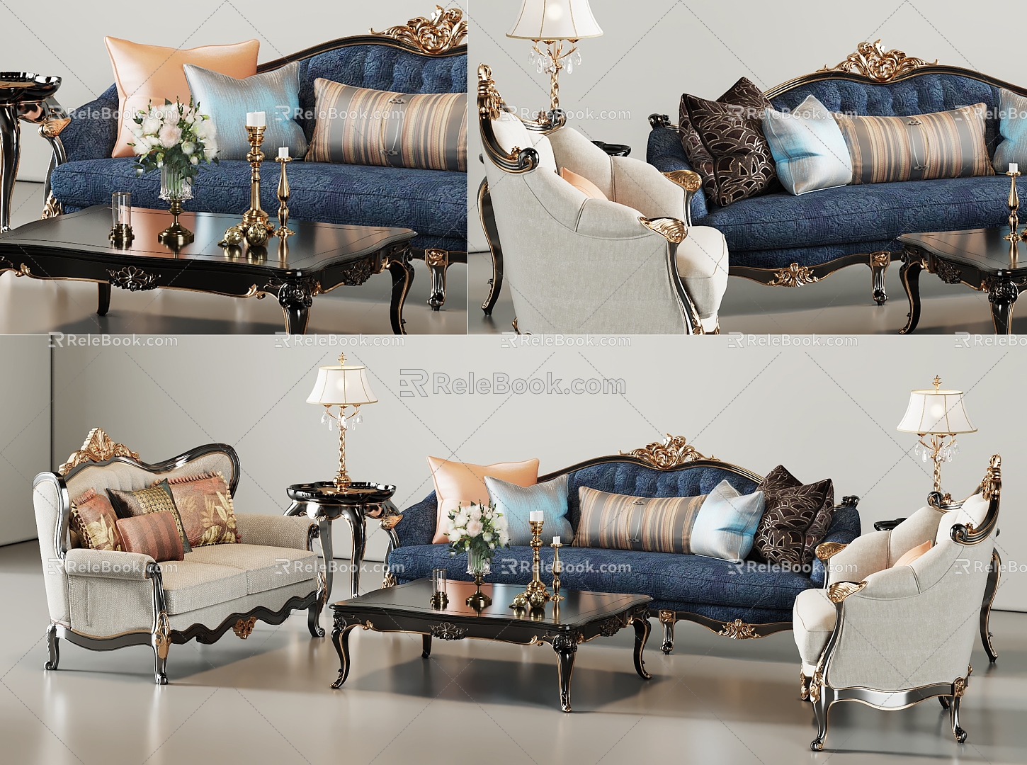 European-style sofa and coffee table combination 3d model