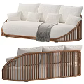 Modern Outdoor Sofa With Wooden Frame Soft Cushions And Throw Blanket