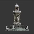 Ornate Multi Tiered White Architectural Model Featuring Dome Statues And Reflective Base 3d model