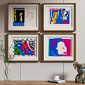 Vibrant Abstract Paintings in Wooden Frames for Modern Wall Decor 3d model