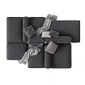 Modern Gray Sectional Sofa With Throw Pillows Geometric Pattern And Cozy Blanket 3d model