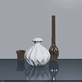 Swing Door Design With Decorative Vases On Gray Tabletop And Light Gray Wall