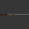 Tactical Weapon Featuring Red Wooden Stock Silver Barrel And Yellow Black Stripes With Scope