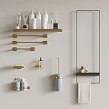 Modern Bathroom Accessories With Wall Shelf Towel Bars Hooks And Toilet Brush Holder