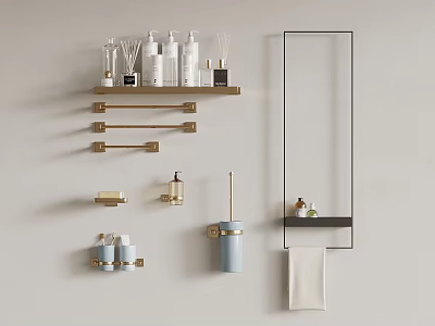 Modern Bathroom Accessories With Wall Shelf Towel Bars Hooks And Toilet Brush Holder 3d model