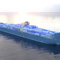 Blue Cargo Ship Loaded With Many Shipping Containers On Ocean 3d model