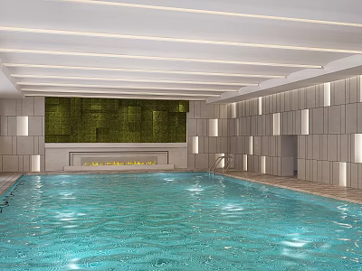 Modern Indoor Swimming Pool With Green Living Wall And Ambient Lighting 3d model