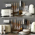 Modern Kitchen Utensils Toaster Oil Bottles Bowls and Towel Holder Organized