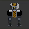 Blue And White Mechanical Robot With Yellow Black Warning Stripes Mechanical Legs And Headlight