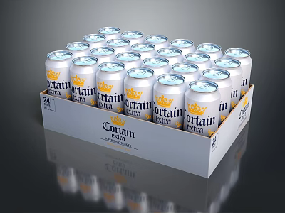 Captain Beer 24 Cans Packaged In White Carton With Yellow Logo On Cans 3d model