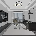 Modern White and Gray Sideboard with Glass Door Cabinets Marble Countertop and Desk Area
